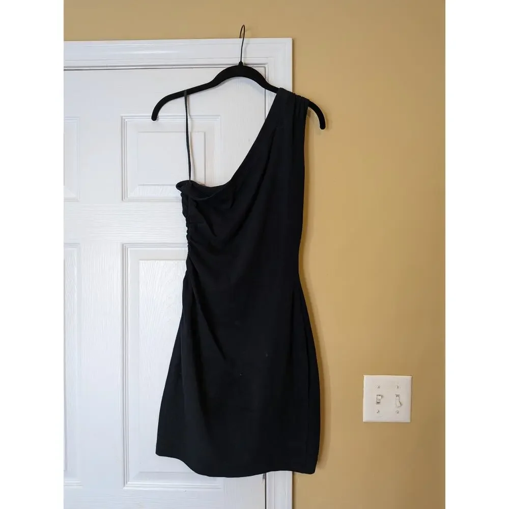 Tapemeasure New York One Shoulder Ruched Black Mini Dress Size M Vintage Y2K